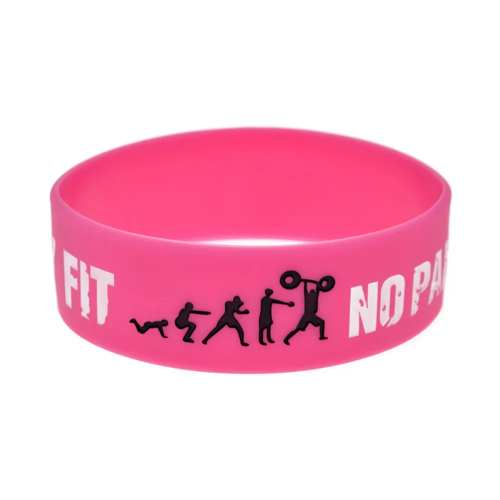 1 PC Everybody Fit No Pain No Gain Silicone Bracelet 1 Inch Wide Band Black And Pink