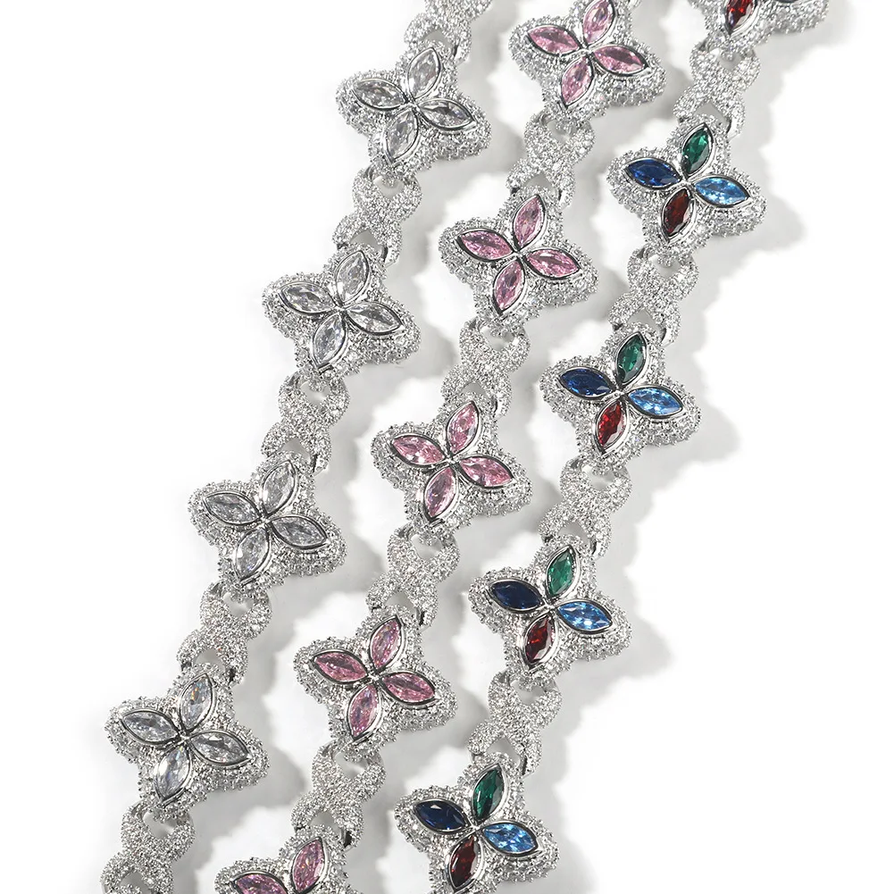 

Hip Hop Rap Four Leaf Clover 5A Zircon Color Bracelet
