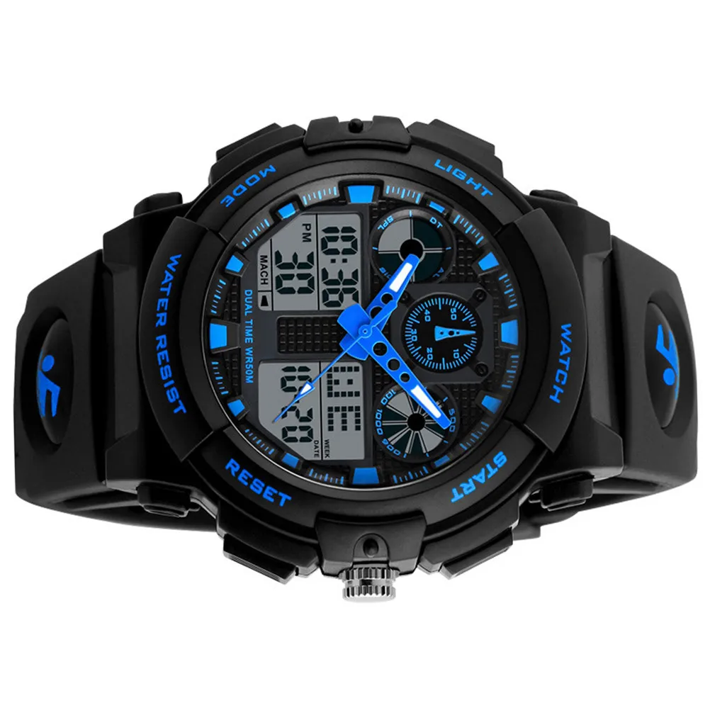 

Waterproof Digital Watch For Men Blue Dual Time Led Backlight 50M Water Resistance Chronograph Alarm Date Week Display