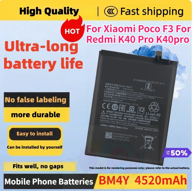 

Brand New BM4Y 3.87V 4520mAh Replacement Battery for Xiaomi Poco F3 for Redmi K40 Pro K40pro Mobile Phone Batteries