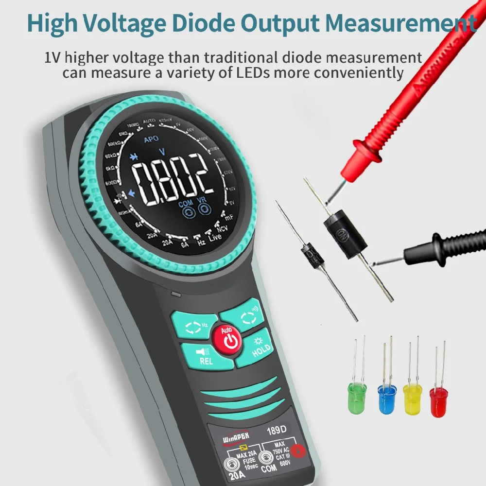 WINAPEX Portable Rotary Dial Smart Digital Multimeter 6000 Counts AC/DC Voltage Current Capacitor Diode Resistance Hz Tester