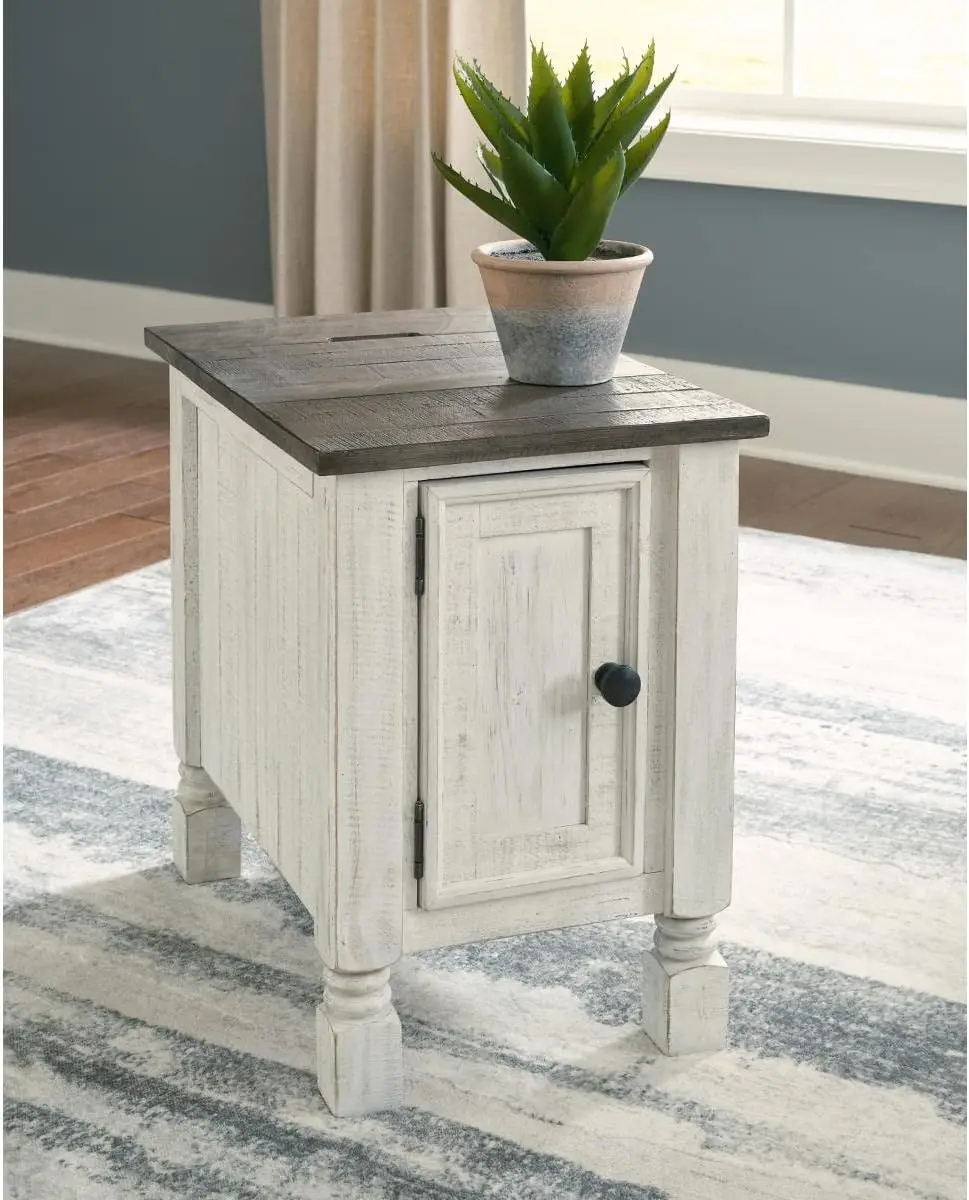 French Country Chair Side End Table, White & Gray