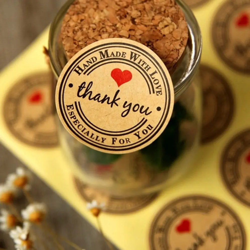 

500 шт. Премиальные самоклеящиеся стикеры из крафт-бумаги с сердечками для упаковки конфет, печенья, сумок, декора для блокнотов и мебели, благодарственные наклейки