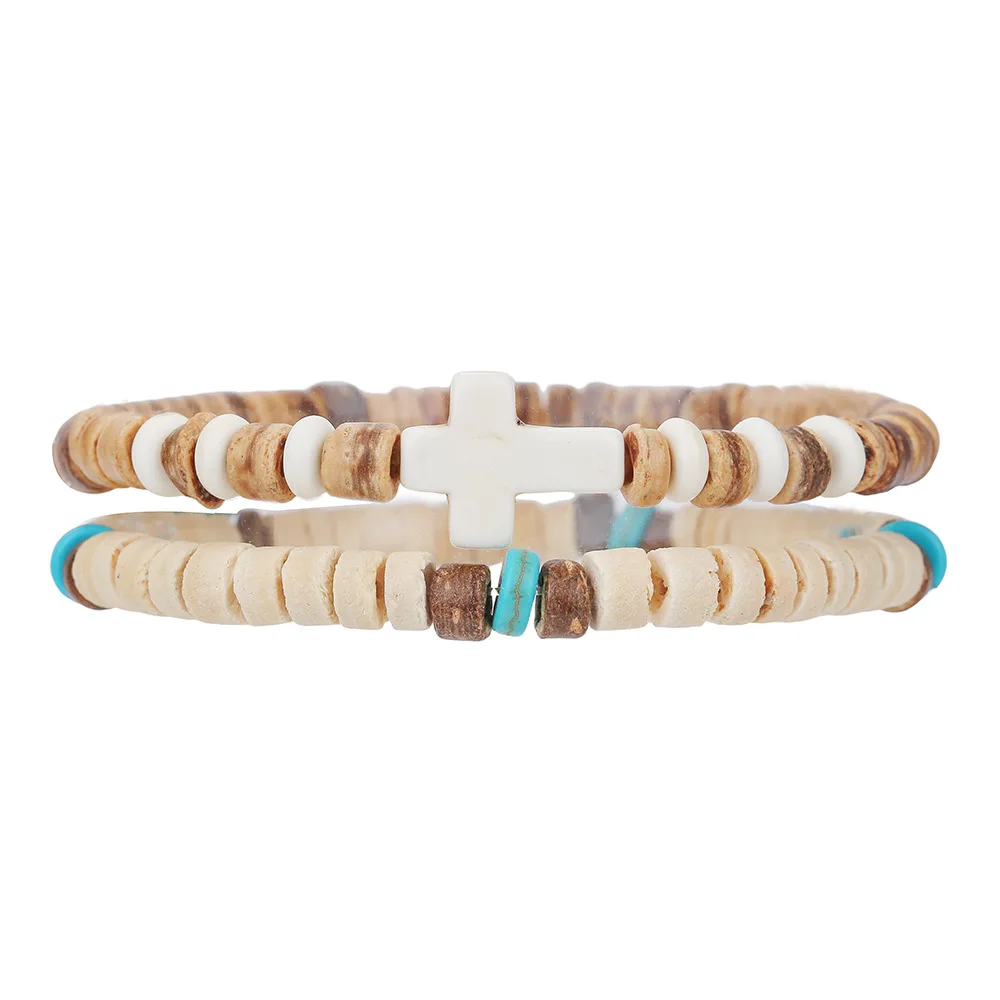Boho Mehrlagiges Holzperlen-Armband Vintage Kreuz Herren Kokosnuss-Armband Schmuck Modisches Sommer-Accessoire – Detail 4
