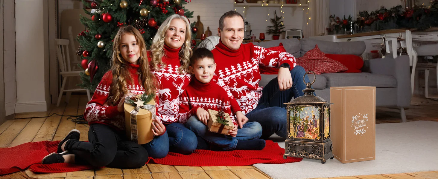 Рождественский музыкальный фонарь с двусторонним питанием, снежный шар с батарейкой/USB и успокаивающими мелодиями для дома, спальни и праздничного подарка