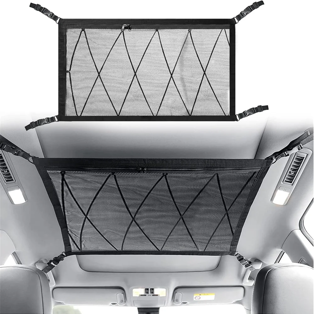 Car Roof Storage Bag Interior Cargo Net Breathable Mesh Bag Car Ceiling Storage Net Bag Auto Stowing Tidying Accessories