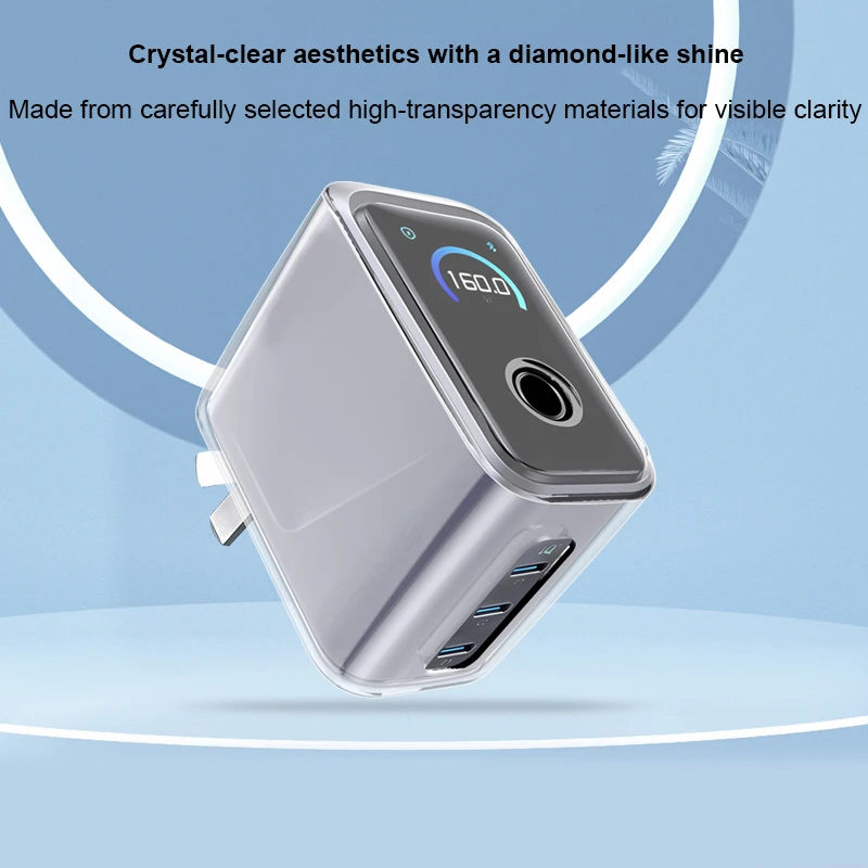 For Anker Prime Charger 160W 3 Ports Smart Display Charger Crystal Clear Case Transparent Protective Sleeve Anti-Collision Cover