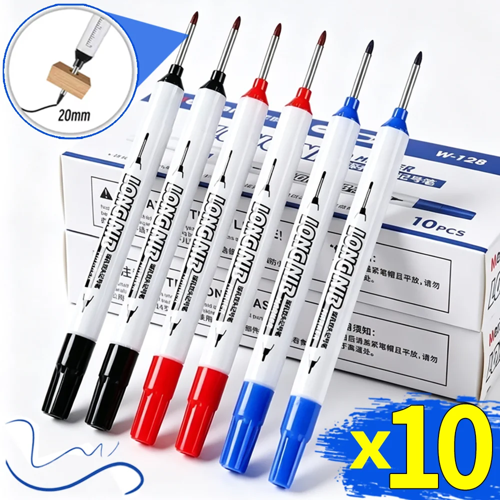 1-10pcs 20mm Double-Tip Deep Hole Marker Long Head Nib Waterproof Markers Pen for Bathroom Woodworking Decoration Multi-Purpose