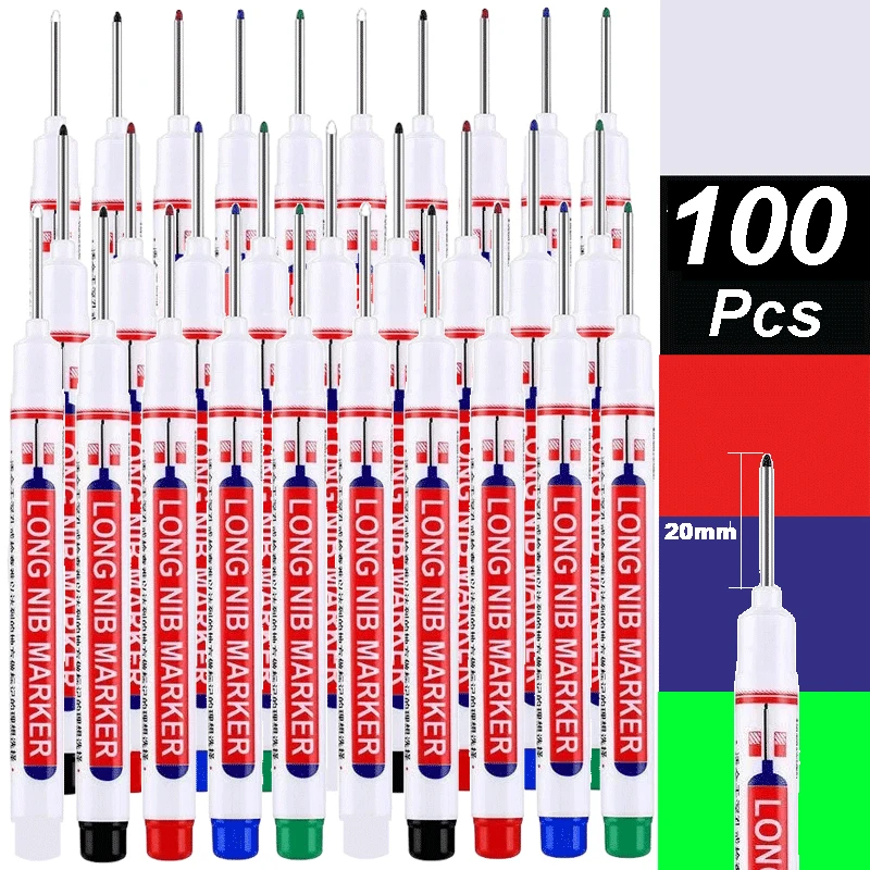 20mm Long Nose Deep Hole Paint Marker Oil Based Marking Pen Black White Long Head Carpenter Wood Metal Woodworking Marking Tools