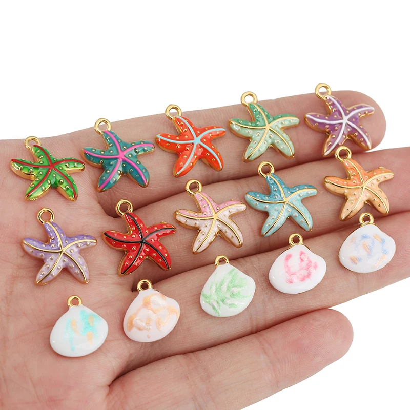 5pcs Stainless Steel Enamel Starfish Shell Charm Pendants Ocean Jewelry Charm for DIY Earring Necklace Jewelry Making Supplies view 6
