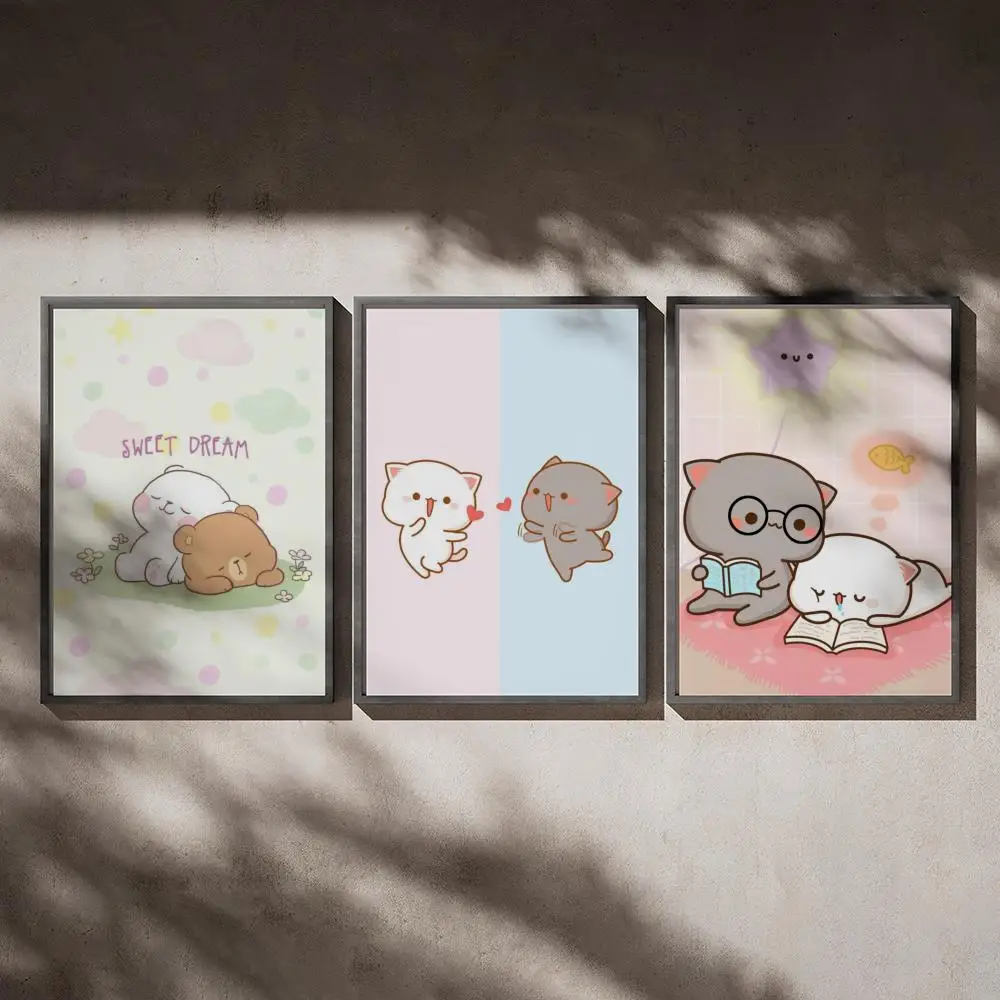 Póster de gato Mochi melocotón, arte HD, pared adhesiva, impermeable, hogar, sala de estar, dormitorio, Bar, decoración estética