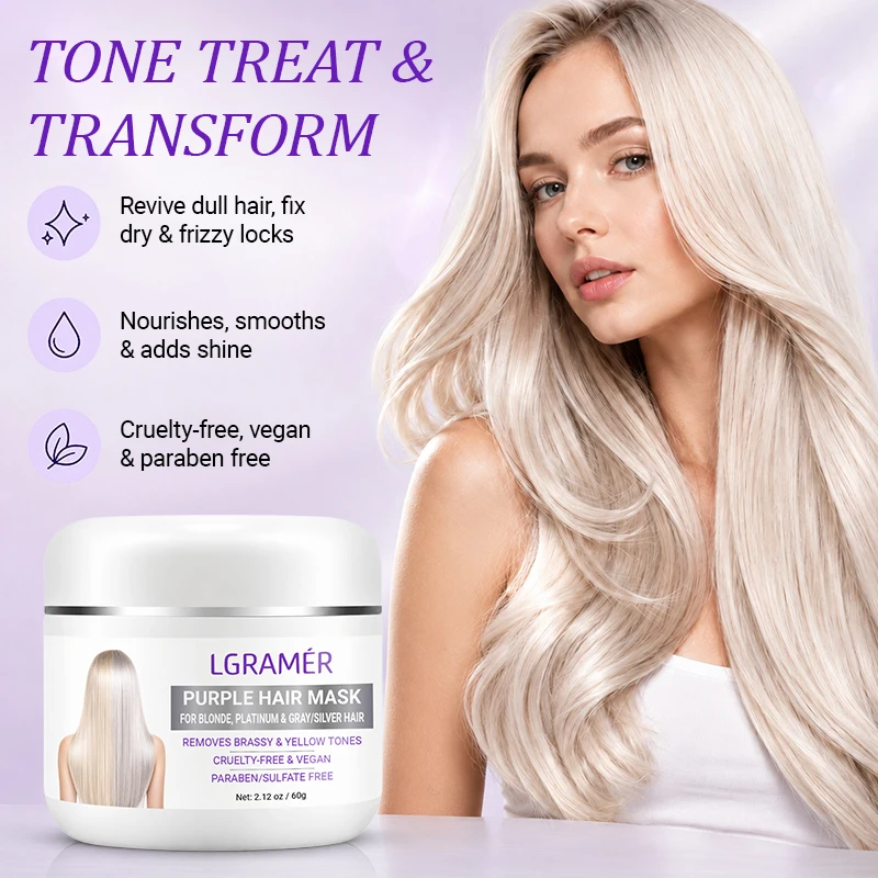 Purple Hair Mask for Blonde Silver Platinum Gray Hair Nourishes,Smooths & Adds Shine Eliminate Brassy Yellow Tones Damaged Hair