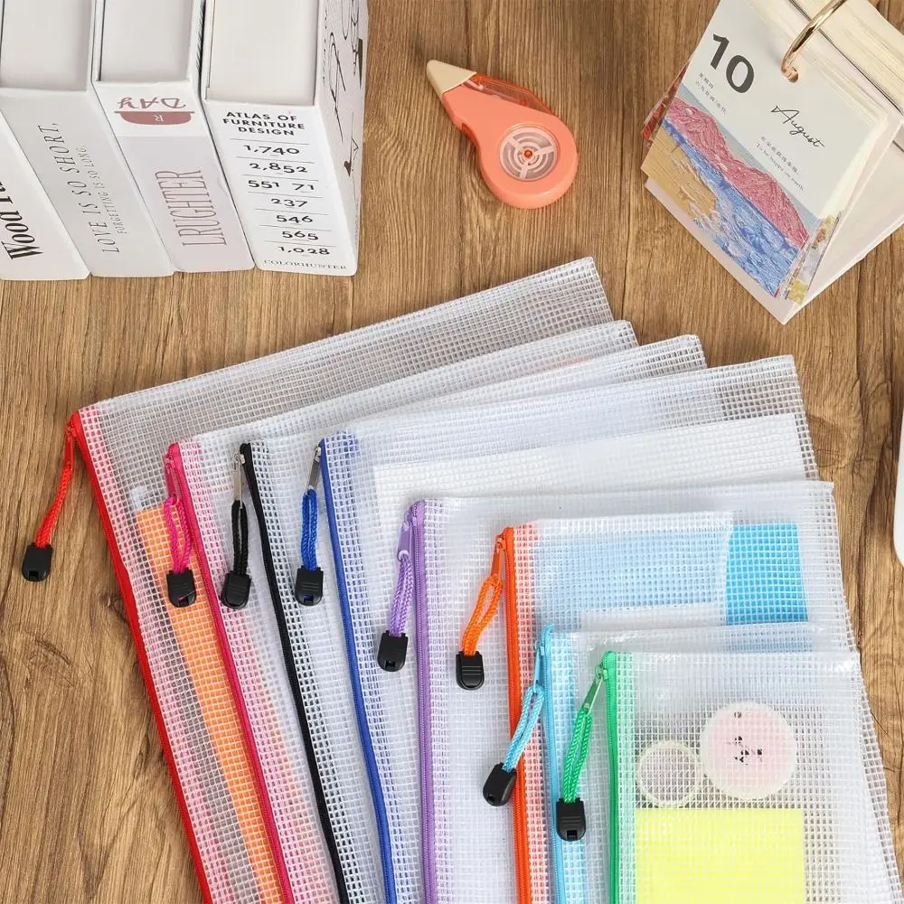 Sacs de maquillage cosmétiques en maille avec fermeture éclair, organisateur de fichiers en poudre, sac de rangement en papier, classeur d'archives