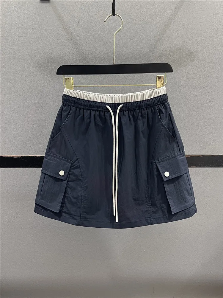 

Quick Dry Workwear Skirt Women's Summer Thin Elastic Waist Drawstring Slim A-Line Casual Short Skirts Anti-Static