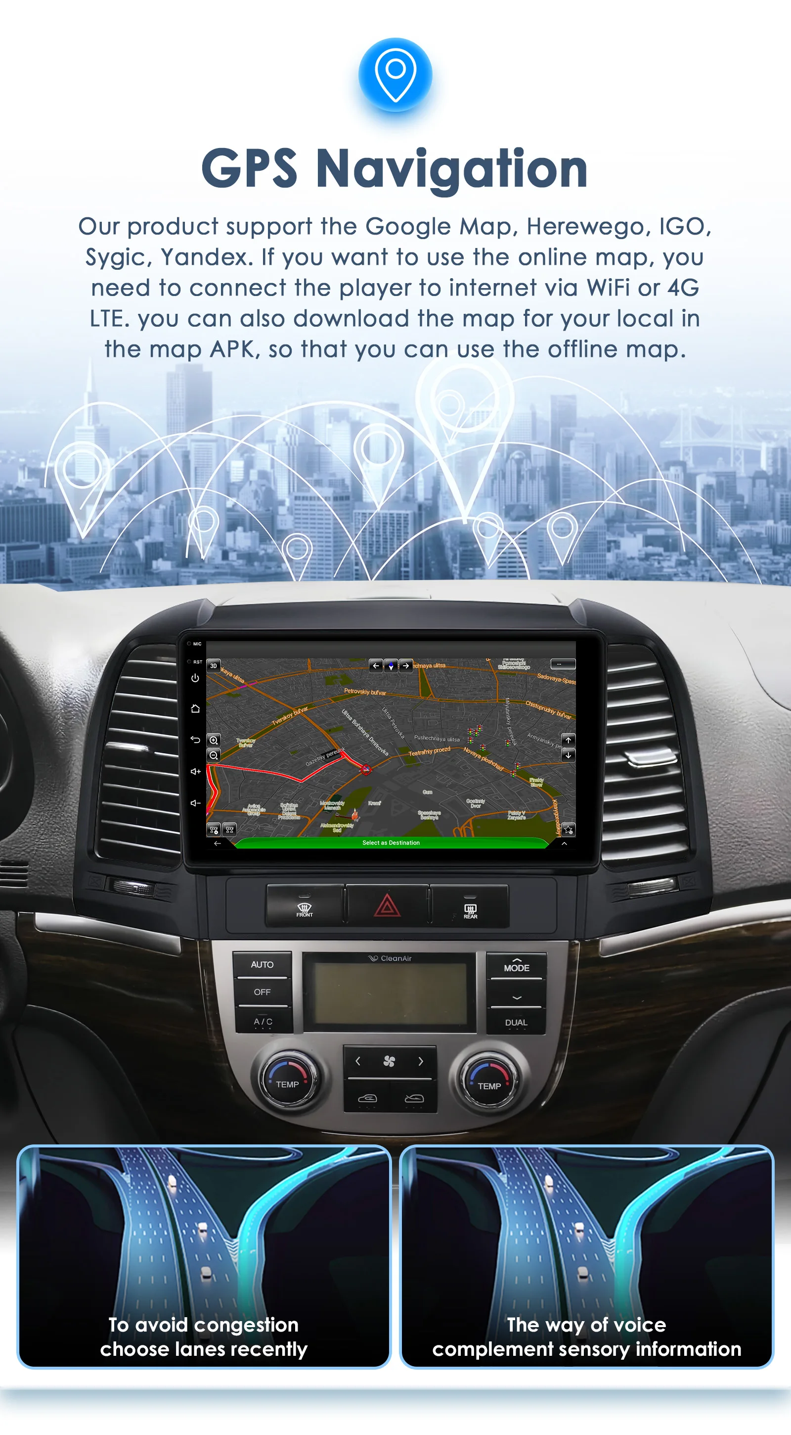 9" Hizpo 2Din Android Auto Car Radio for Hyundai Santa Fe 2 2006 - 2012 RDS DSP GPS Navigation SWC BT 4G CarPlay UI8581 System