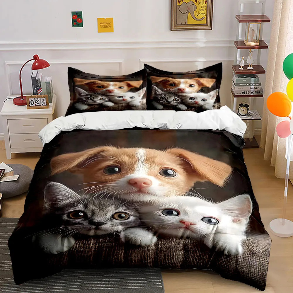 Two cute cats close to canvas Bedding Set for Kids Luxury Gift 3pcs Digital Print Comforter Set Soft Comfortable Breathable