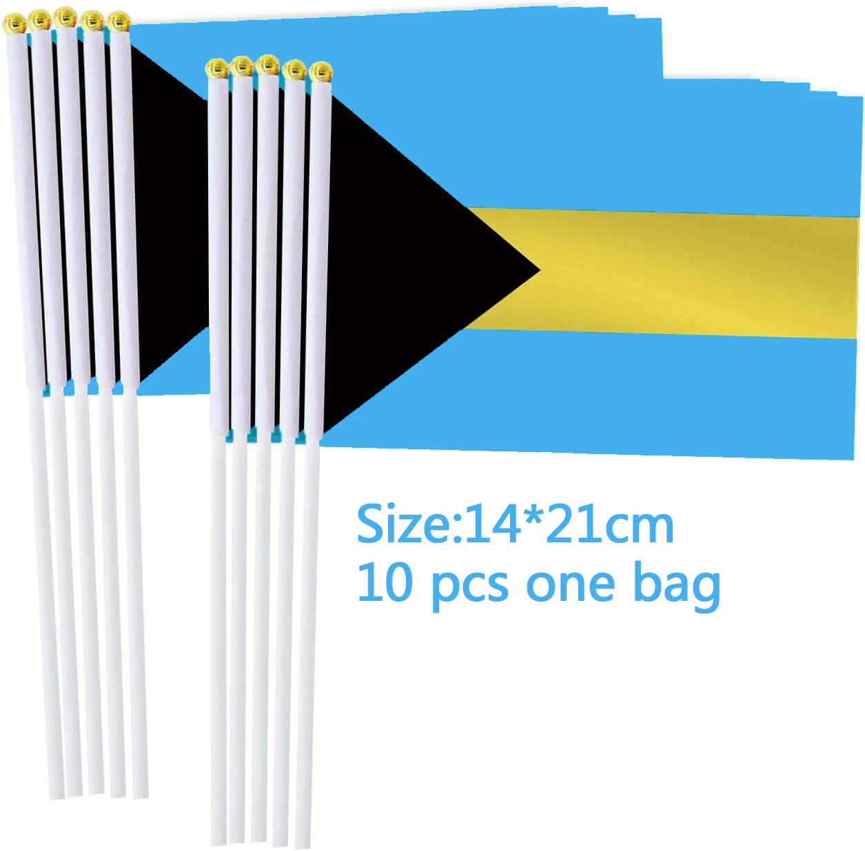 Flagnshow 100% Polyester 10 Pcs 14*21cm  Bahamas Hand Waving Flags