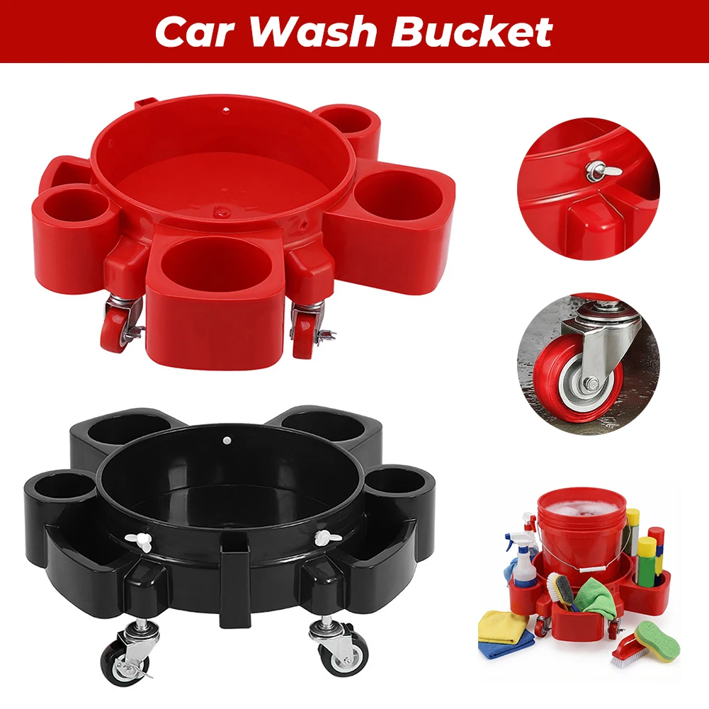 

Detailing Bucket with 5 Wheels and 2 Locking Casters Heavy Duty Car Wash Bucket Dolly Compatible with 3.5 To 5 Gallon Buckets
