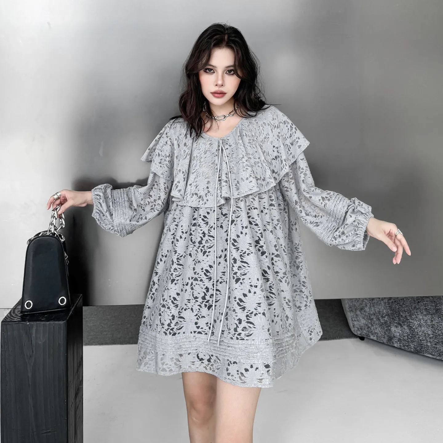 SuperAen French Style Romantic Peter Pan Collar Jacquard Lace Tops Women 2026 Summer New Design Long Sleeves Sun Protection Tops