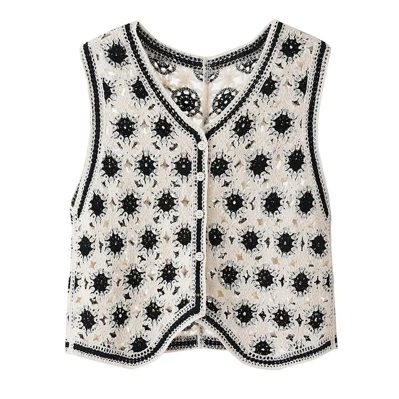 Crochet Hollow Knitted Vest Spring Summer 2023 New Retro Ethnic Style Vest Tank Top Women