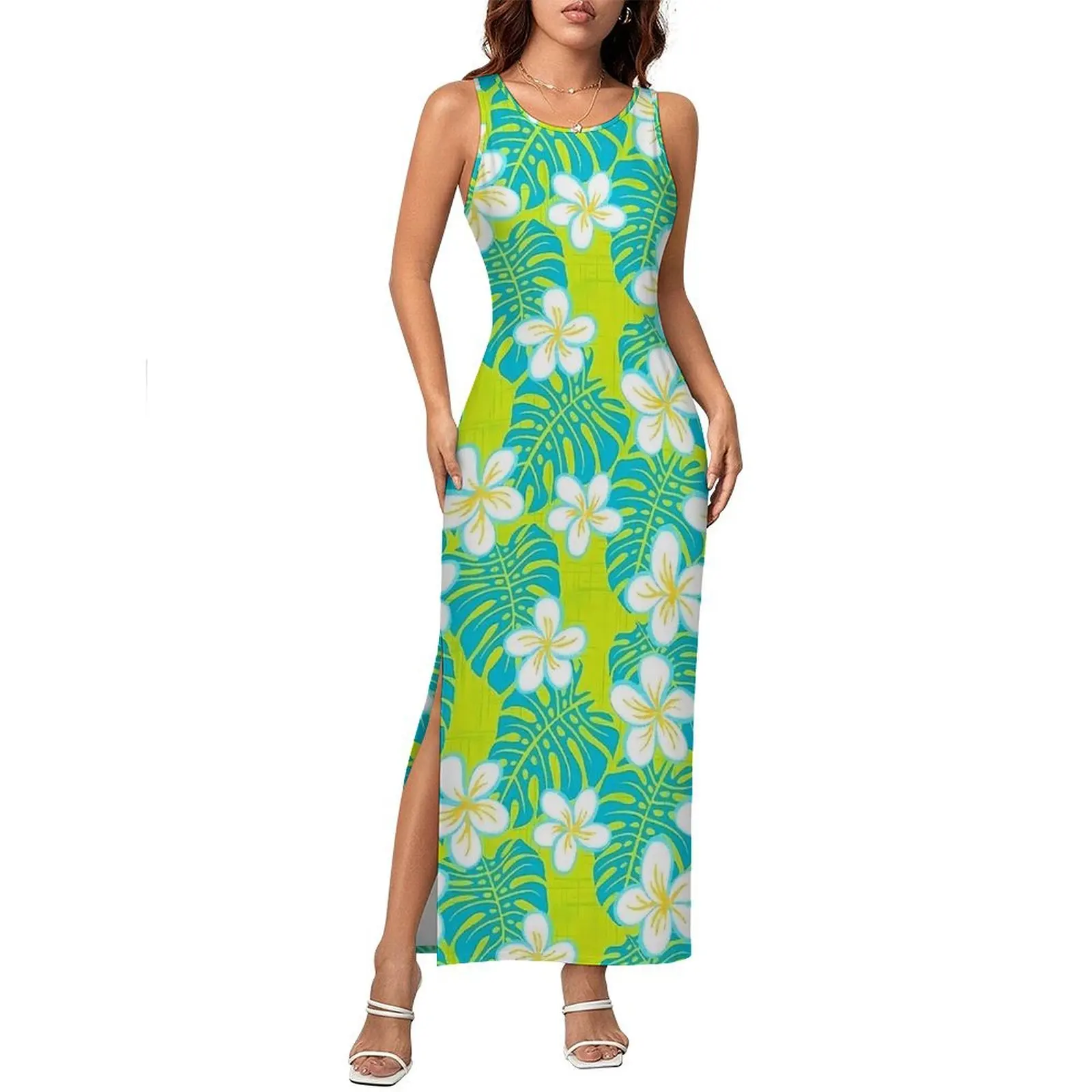 Vestido Floral Tropical hawaiano para mujer, ropa de calle, vestido ajustado, vestidos largos Retro sin mangas de verano, ropa gráfica de gran tamaño