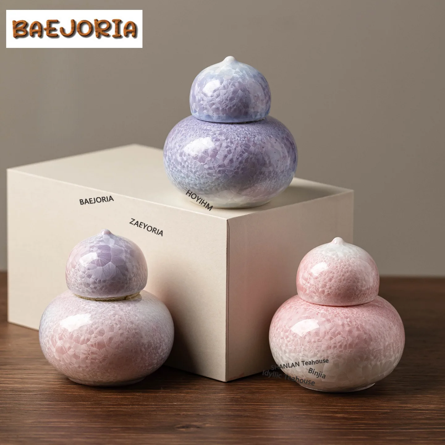 BAEJORIA Kiln-transformed Crystalline Glaze Tea Box Organizer Moisture-proof Aesthetic Storage Tank Containers Tea Caddy Gift