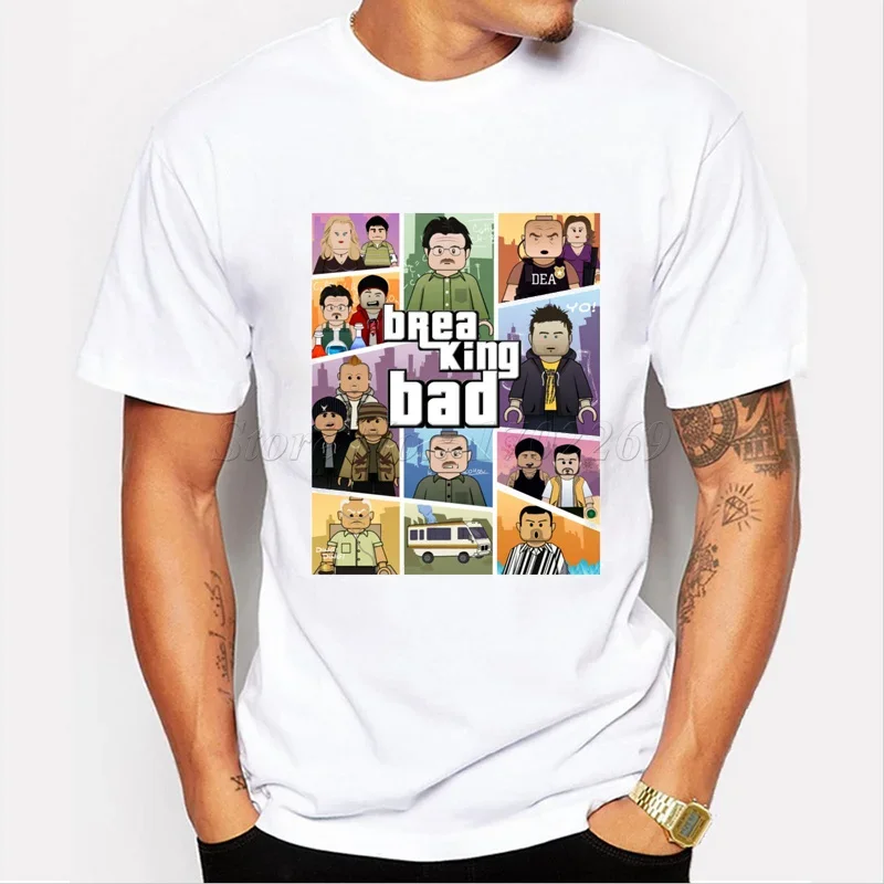 T-shirt manches courtes homme Breaking Bad Gta V, hipster décontracté, rigolo, médication masculine, dessin animé imprimé, chemi