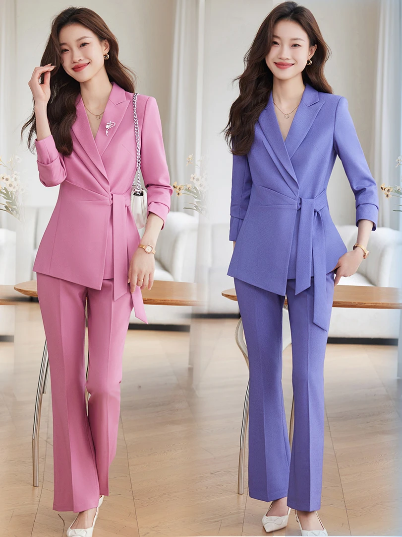 

Light Purple Pink Suit Jaet Women's Belted Waistcoat Profional Workwear Ele Godd Sle 2024 New Arrival