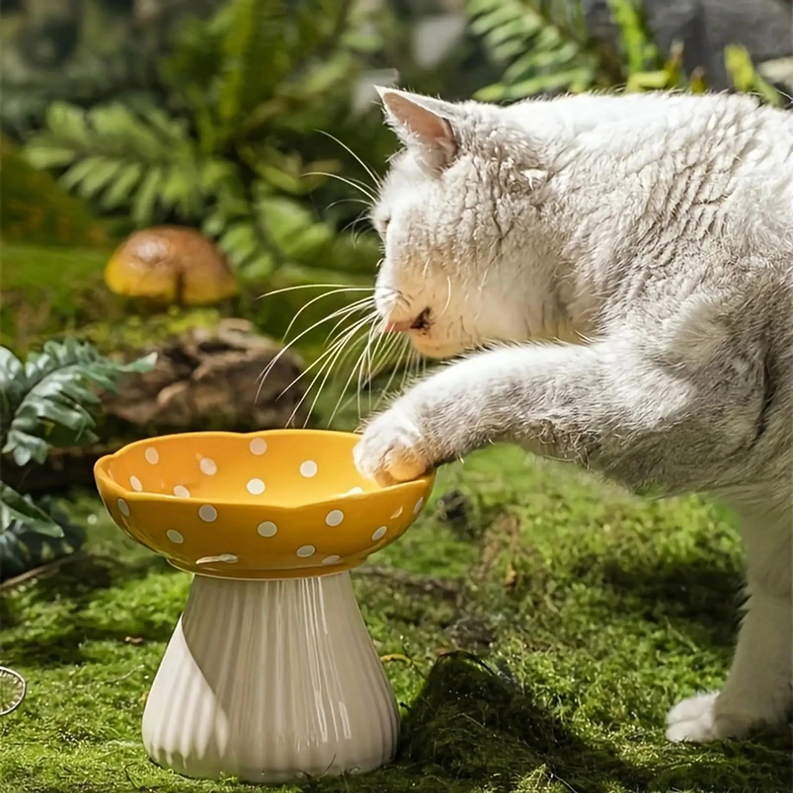 

Mushroom Cat Bowl, Ceramic Elevated Bowl, Cute Cat Feeding Bowl, Protection for Cervical Spine for Puppy Dog and Cat, Pet Bowl