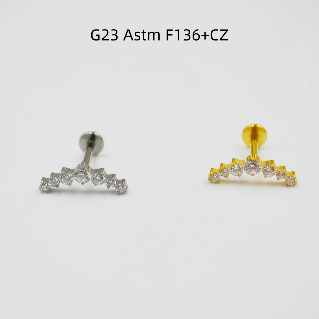 10pcs Body Jewelry G23 Titanium 7 CZ Lip Labret Bar Ear Helix Cartilage Tragus Rook Bar Stud Body Piercing Jewelry Shine