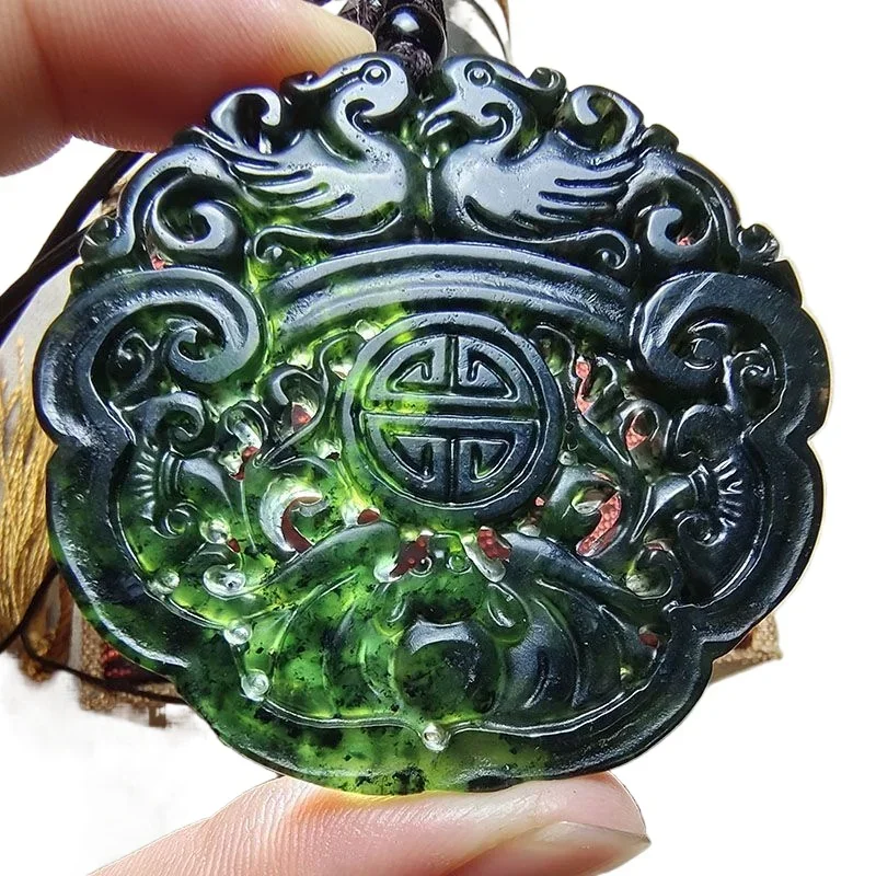 Dark green mandarin duck pendant, health care king stone, happiness and longevity necklace, health care and safety hanging.