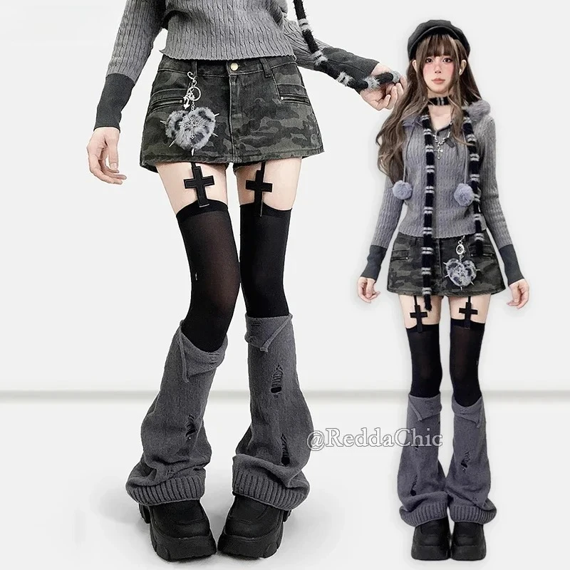 IMU Distressed Camouflage Jean Shorts Summer Street A-line Low Rise Mini Skirt Pants 2-In-1 Skorts Y2k Gyaru Women Bottoms