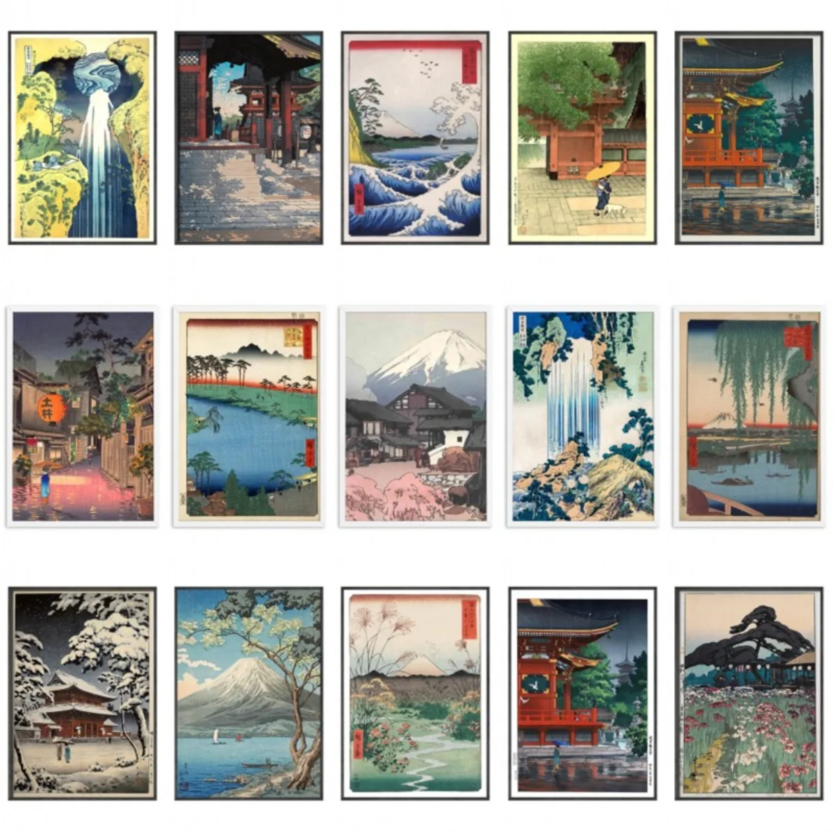 Pósteres e impresiones de paisaje japonés Vintage, arte de Kanagawa ondulado, pintura en lienzo, cuadros de pared del período Edo para decoración Oriental del hogar