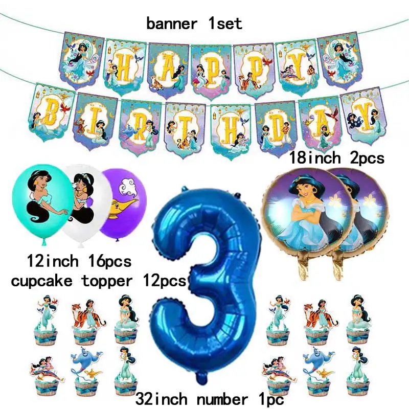 Princess Jasmine Latex Ballon Purple 32in Number Balloon Birthday Wedding Party Decoration Banner Kid Girl Boy Toy Baby Shower