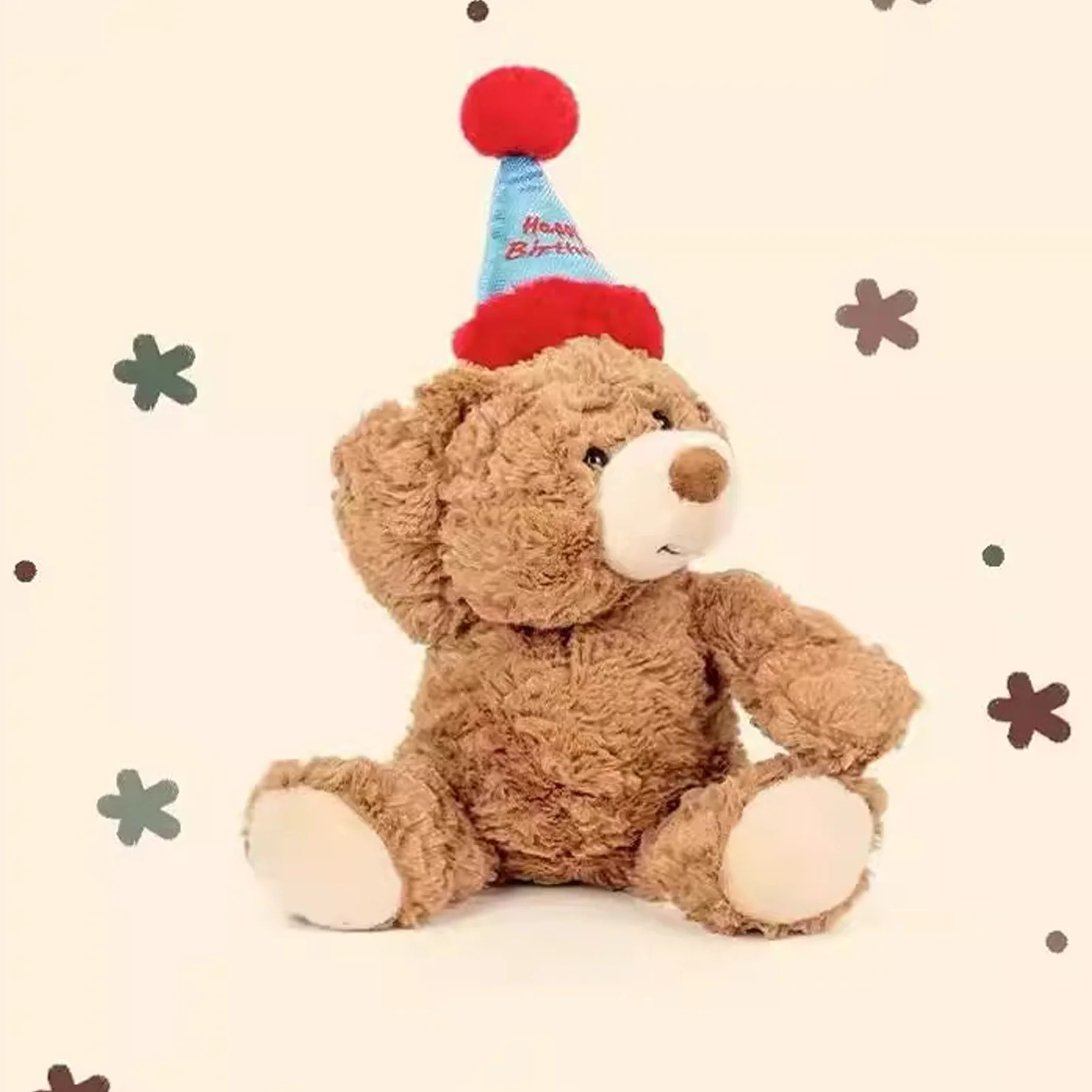 Cute Soft Fluffy Birthday Hat Teddy Bear Stuffed Toy for Girlfriend Valentine's Day Gift for Child Birthday Gift Sleep Partner