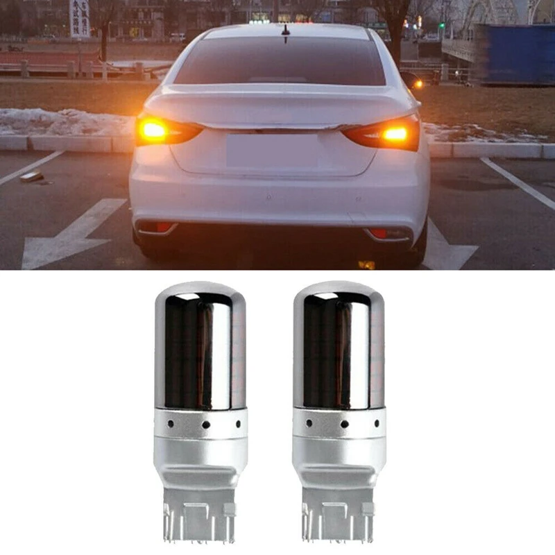 2Pcs Chrome 7440 T20 144SMD Amber Canbus Error Free LED Lamp Bulb Turn Signal Light