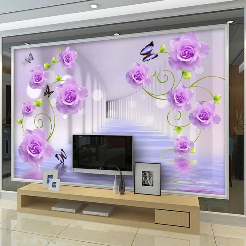 Customized Photo Wallpaper Modern Purple Rose Flower 3D Mural Flowers Living room sofa TV background wall bedroom restaurant 8d