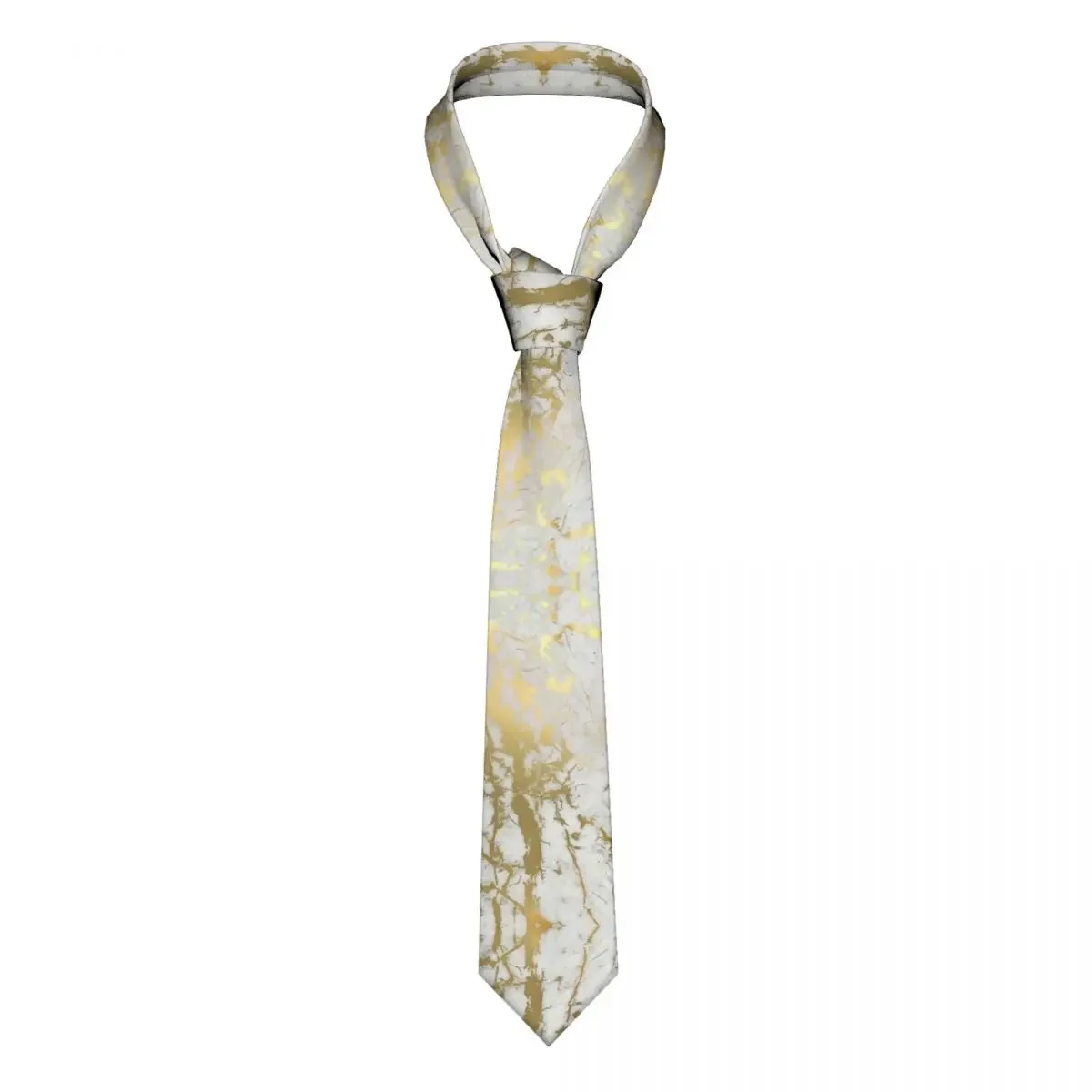 Gold Marble On White Neckties Unisex Polyester 8 cm Marbled Texture Neck Ties for Mens Casual Wide Shirt Accessories Cravat Gift