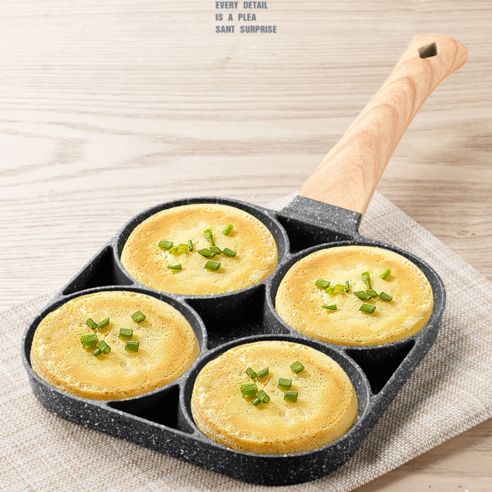 1pc medical stone four-hole omelette pot household non-stick flats-bottomed egg dumpling pot breakfast egg burger frying pan