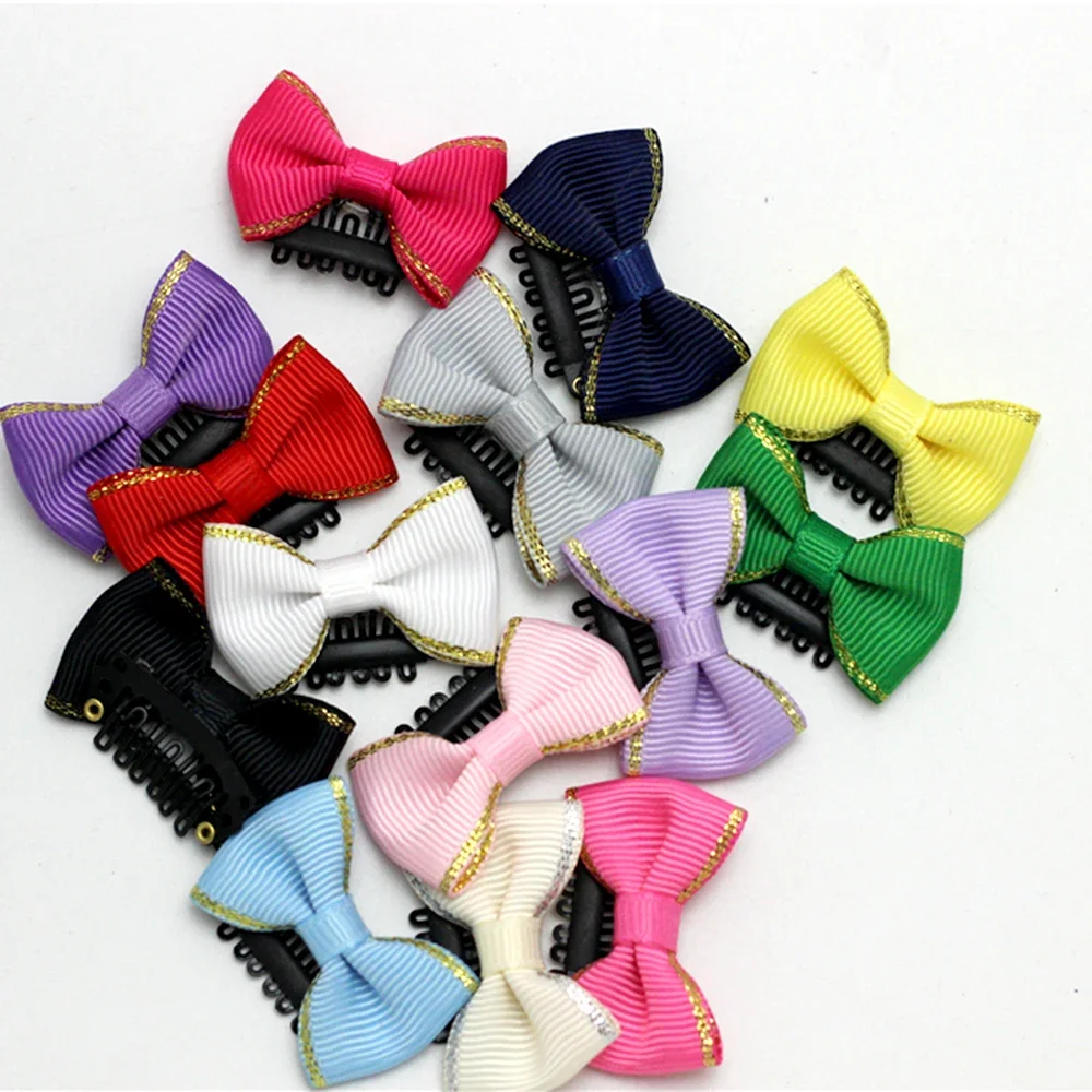 

10pc/lot Girls Small Hair Clips Golden Glitter Ribbon hairbows With clips Colorful Hair pins kids Hairgrip Hair Accessories