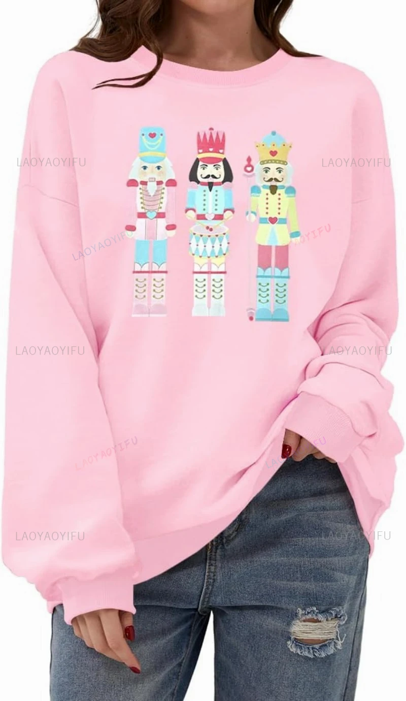 Hoodies Women Christmas Nutcracker Sweatshirt Crewneck Long Sleeve Shirts Christmas Sweatshirt Funny Pattern Sweater Clothing