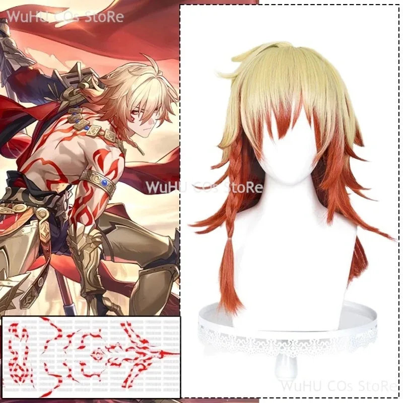 

Game Honkai Star Rail Mydei Cosplay Wig Mydeimos Halloween Party Women Men Girls Role Play Props Yellow Hair Red Braid Carnival