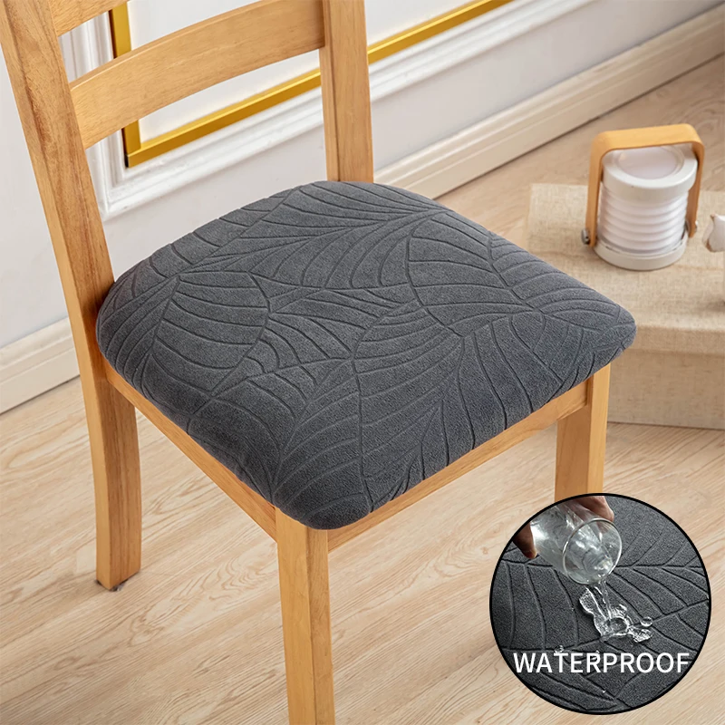 Funda impermeable para silla de comedor de Jacquard, fundas para cojines de asiento de Color sólido sin respaldo, Protector de muebles para el hogar y el Hotel