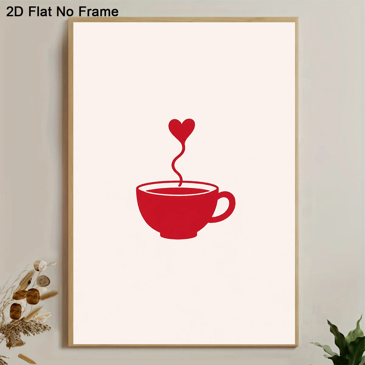 2D Flat, 1pc Modern Minimalist Red Coffee Cup & Heart Steam Art Poster - Frameless Canvas Wall Decor Suitable for Bedroom, Li