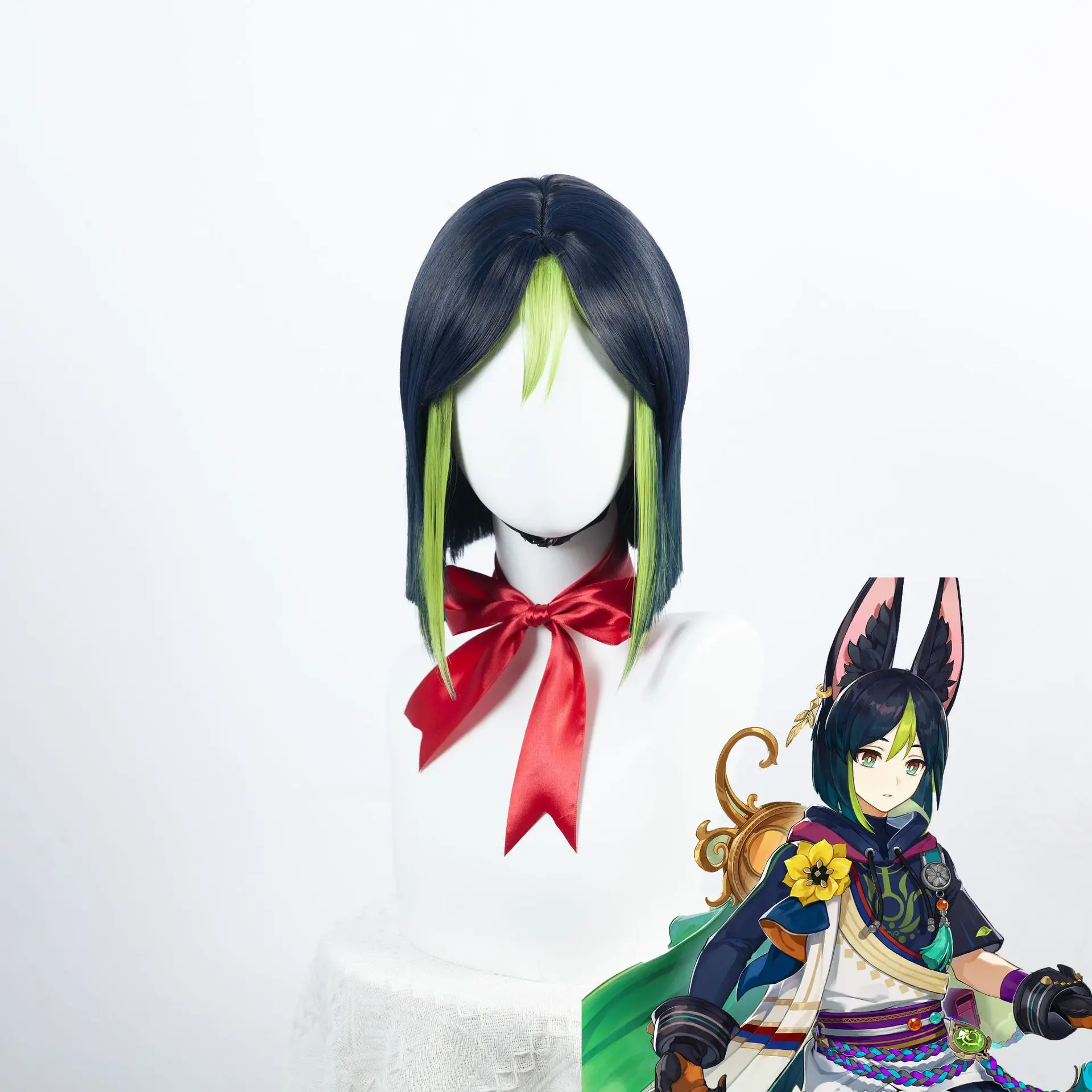Genshin Impact Ternary Wig, Sumeru Cosplay New Character, Five-Star Grass Elemental, Gradient Highlights Short Bob Hairstyle