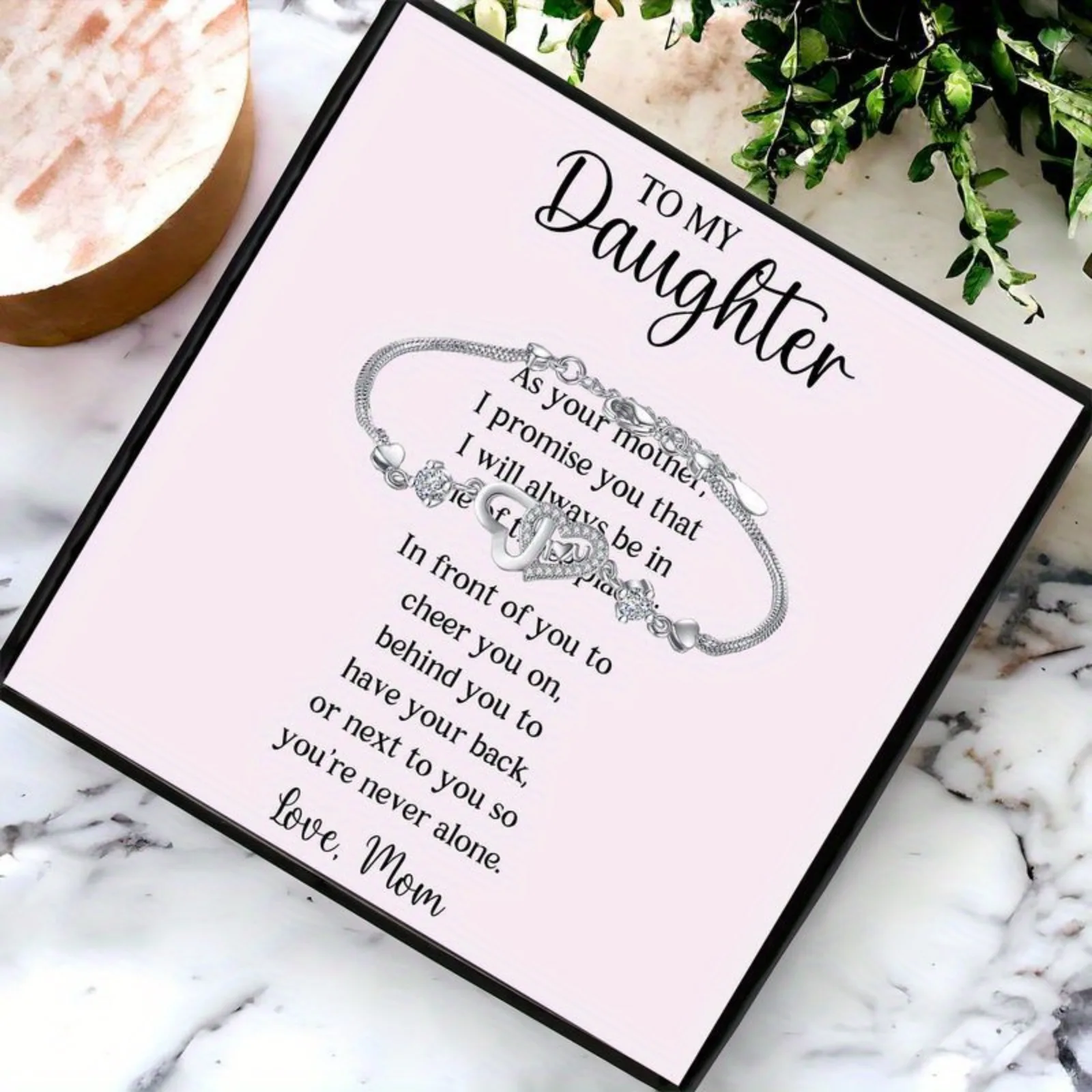 سوار حب أنيق "إلى ابنتي"، هدية مثالية لابنتي، مدعوم من وعد الأم، هدايا عيد الميلاد والتخرج #4
