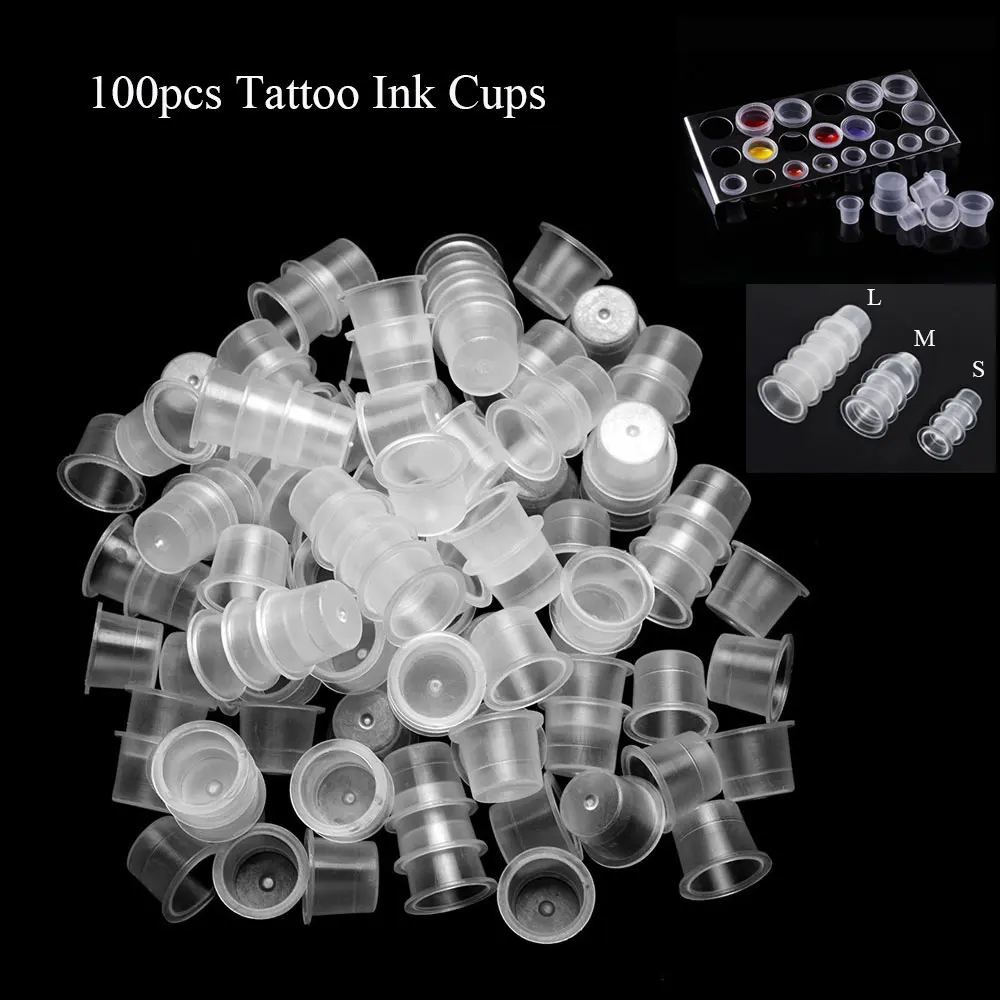 100pcs Transparent Tattoo Pigment Cups Large Medium Small Ink Holder Container Cap Eyebrow Microblading Tattoo Accessories