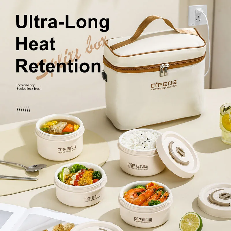 Ceramic plug-in lunch box that can be heated by microwave lunch box for office workers insulated lunch box, multi-layer separa