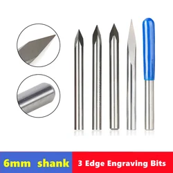 10pcs CNC Router Bit 3 Edge Pyramid Engraving Bits 6mm Shank Carbide End Mill 20,30,40,45,60,90 Degrees CNC Router Milling Tool