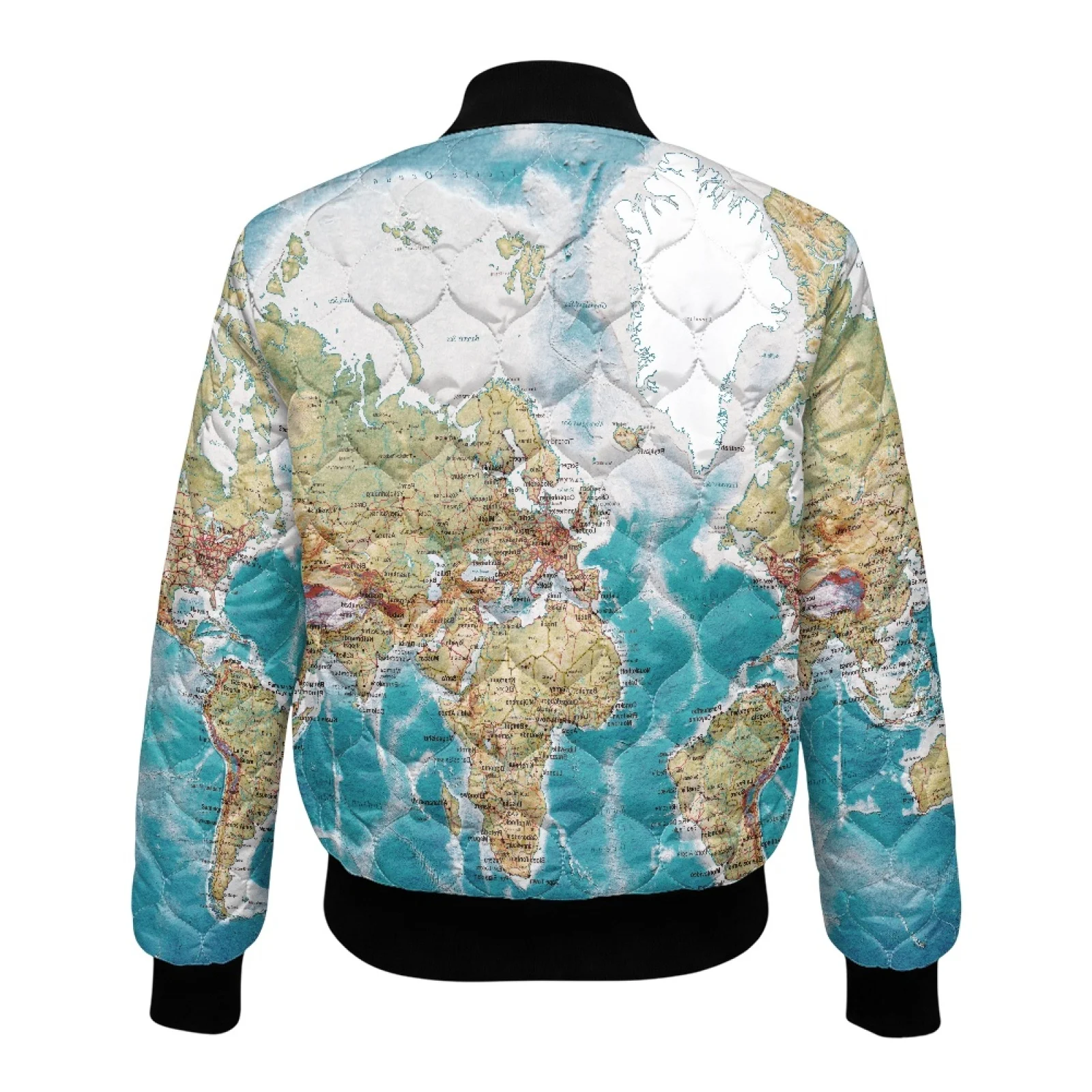 PENSTROLL Map Pattern Ladies Short Cropped Padded Zip up Outer Coat Fashion Winter Quilted Jackets for Party
